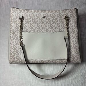 DKNY White and Tan Shoulder Bag
